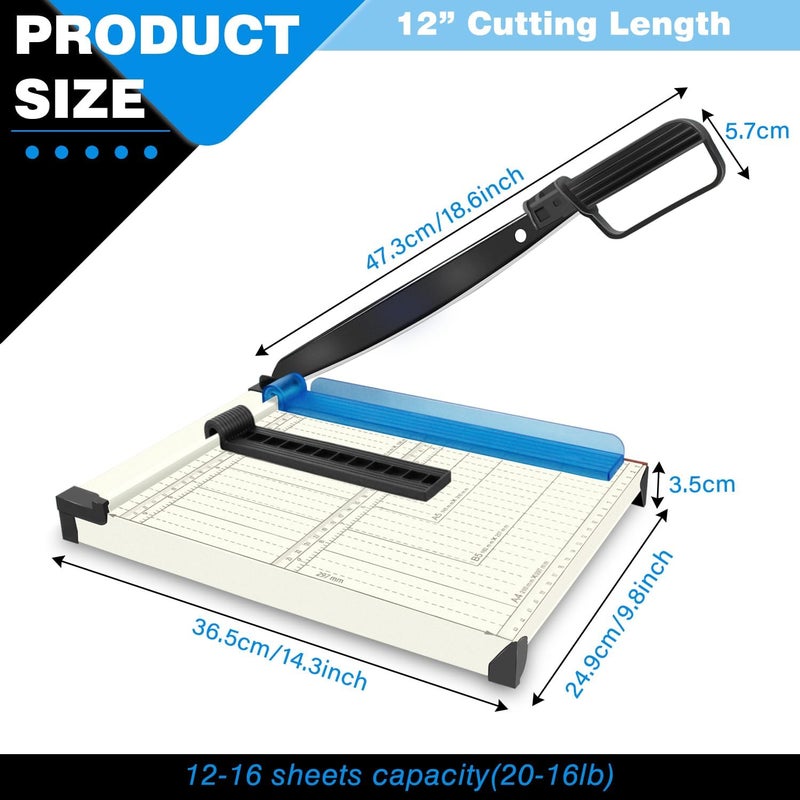 Qcdou Guillotine Paper Cutter A4, Paper Cutting Board, Heavy Duty Paper Trimmer with Safety Guard, 12 Sheets Capacity, Paper Guillotine for Cardstock, Photos, Scrapbooking, Office, Classroom, Studio - Image 2